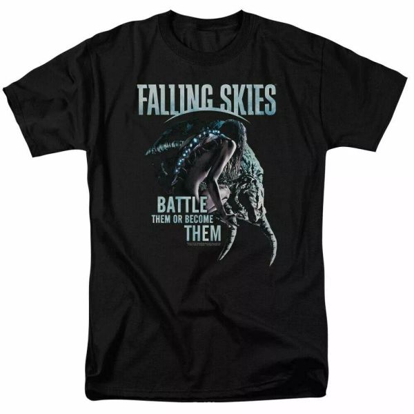 

falling skies battle or become t shirt licensed sci-fi alien tv show ufo black, White;black