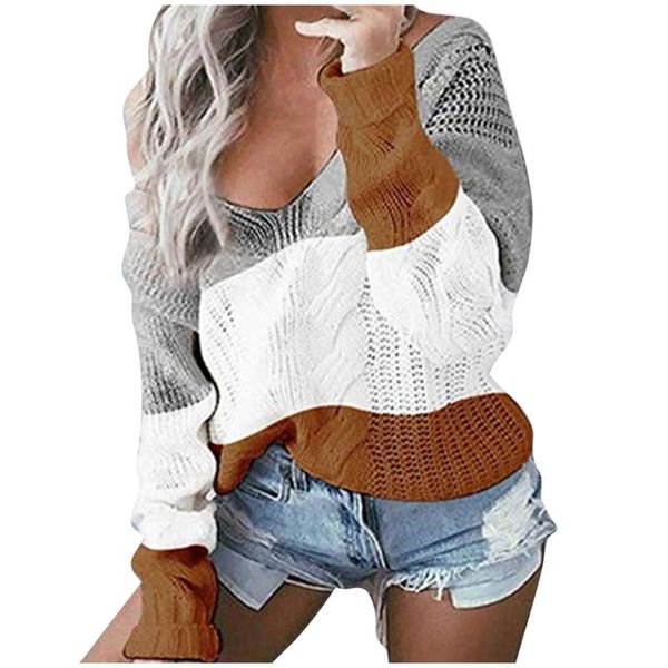 

women's sweaters womens v-neck sweater autumn casual patchwork loose long sleeve slim fit pullover winter lady comfortable, White;black
