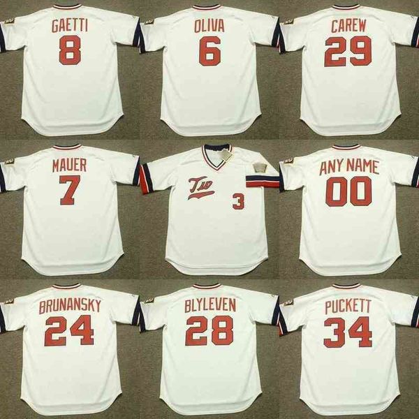 

men 24 tom brunansky 34 kirby puckett 28 bert blyleven 29 rod carew baseball jersey 1977, Black