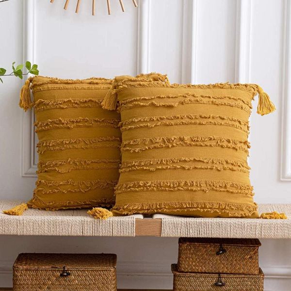 

cushion/decorative pillow double-sided striped throw covers square boho cushion cover with tassels decorative macrame case autumn decoration