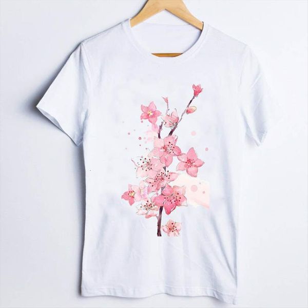 

tees print watercolor floral women t shirts flower elegant style clothes lady clothing female womens, White
