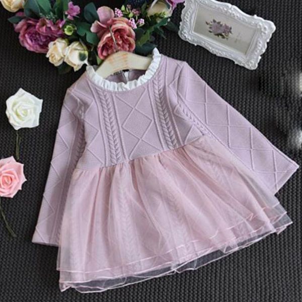 

girl's dresses princess thanksgiving dress for girls long sleeve knitted mesh patchwork spring autumn winter kids boutique clothes, Red;yellow
