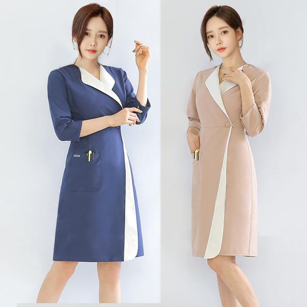 

women's trench coats arrival beauty salon work wear for women spa uniforms female health care woking coat, Tan;black