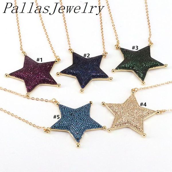 

5pcs colorful cz pave star shape pendant necklace chain zircon jewelry for women gilr gift necklaces, Silver