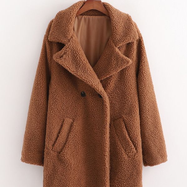

women's jackets xd 3204 fall in europe and the united states caramel color teddy mao female long coat 0q1u, Black;brown
