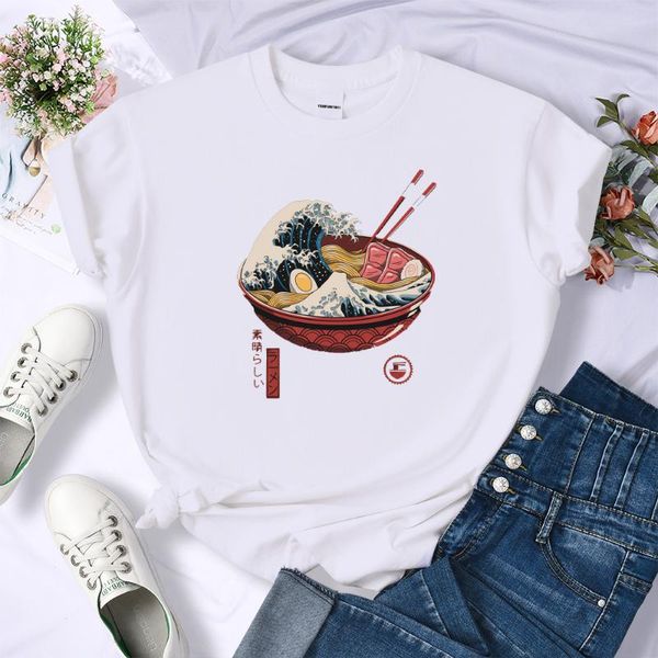 

women's t-shirt great ramen printed t shirts woman casual breathable tee summer cotton tshirt anime female t-shirts, White