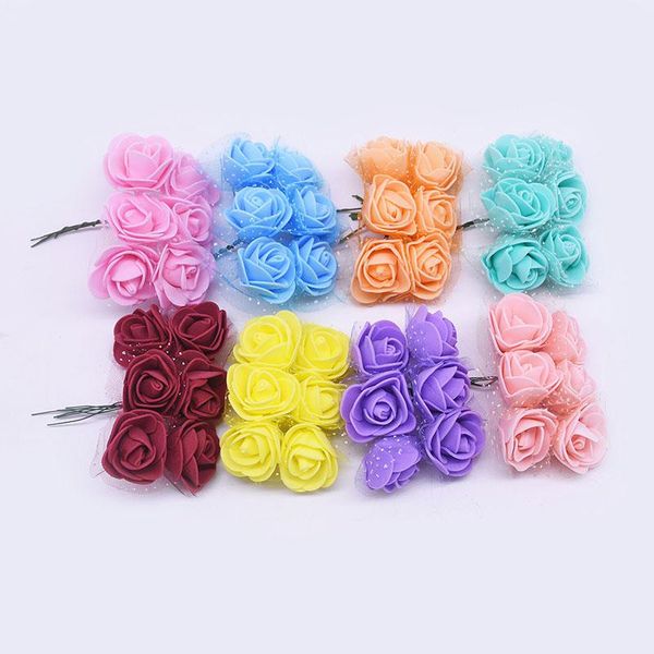 

36/72/144pcs 3.5cm artificial flower pe foam fake rose lace silk flowers bridal bouquet ornament diy wreath wedding partys decor decorative