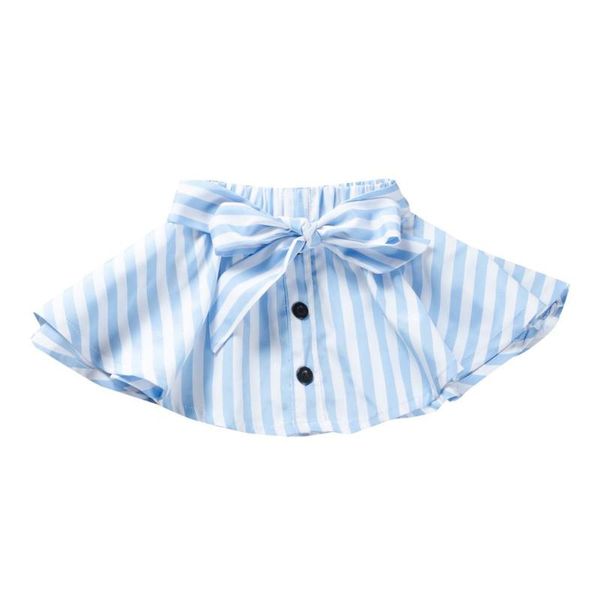

skirts kid baby girl stripe button skirt bule white bow clothes outfit, Blue