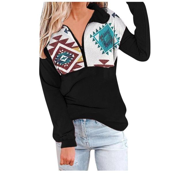 

women's hoodies & sweatshirts y2k autumn winter sweatshirt printed long sleeve zipper collar pullover fashion top, Black