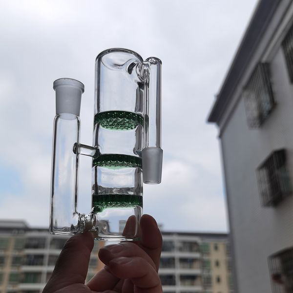 Nargile Cam Kül Catcher Perc Üç Katmanlar Petek Geri Dönüşüm Filtresi 14mm 18mm Erkek Kadın Ortak 3 Renk Tornado Shisha Bongs Dab Rigs