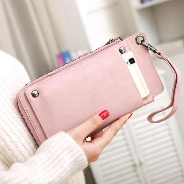 

wallets purse female long korean version of the simple frosted solid color zipper & hasp wrist strap ms. wallet mobile phone bag, Red;black