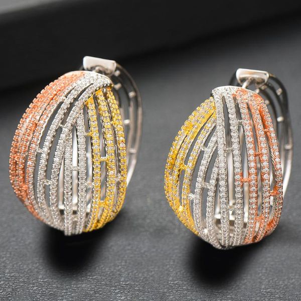 

trendy cubic zircon wedding bridal dubai earrings charms elegant big statement hoop for women fashion jewelry & huggie, Golden;silver