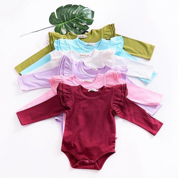 

rompers 2021 brand born infant kids baby girls boys autumn causal bodysuits ruffles long sleeve solid warm jumpsuits outfit 0-24m, Blue