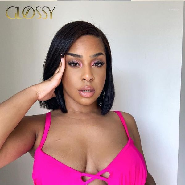 

bob straight wig natural black color 4x4 13x4 closure lace front human hair wigs pre-plucked women malaysian frontal wig1, Black;brown