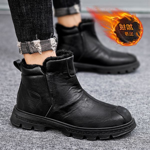 

snow 2021 winter new plush warm casual cotton shoes men's black versatile fashion martin boots