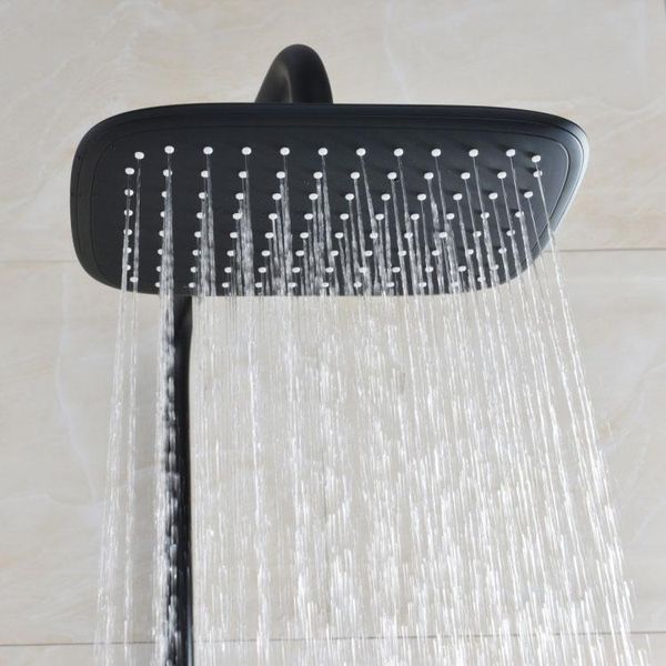 

bathroom black oil paint solid brass bathtub shower set wall mounted 8" rainfall mixer tap faucet 3-functions valve sets