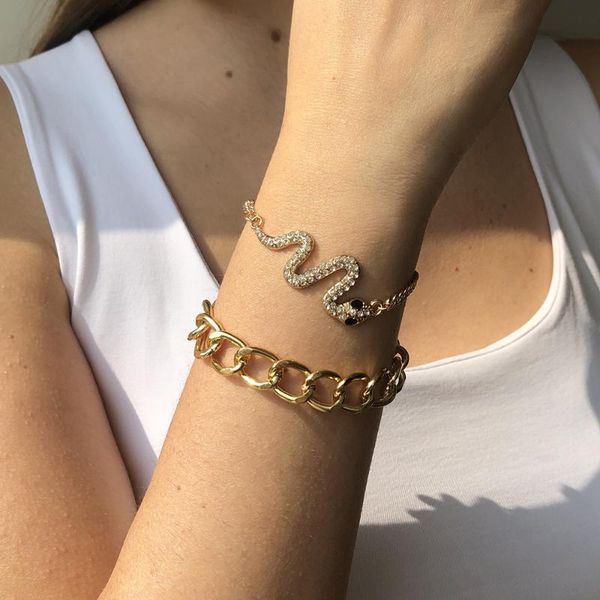 

link, chain punk stainless steel twisted bracelets bangles set for women crystal snake charms wholesale jewelry, Black