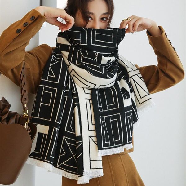 

scarves ladies fashion european and american style letter pattern printing cashmere shawl multifunction warm scarf gift, Blue;gray