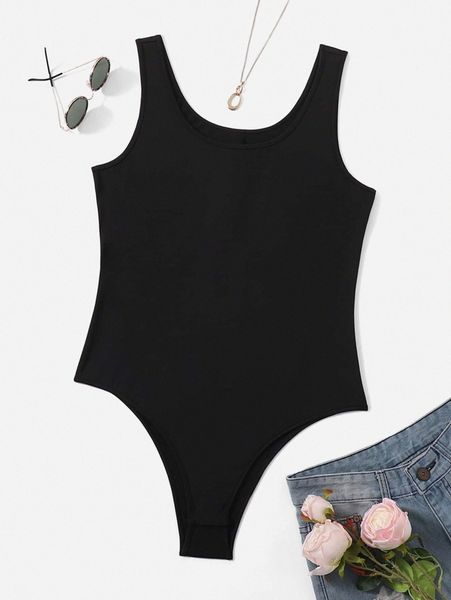 

plus solid tank bodysuit c97c#, Black
