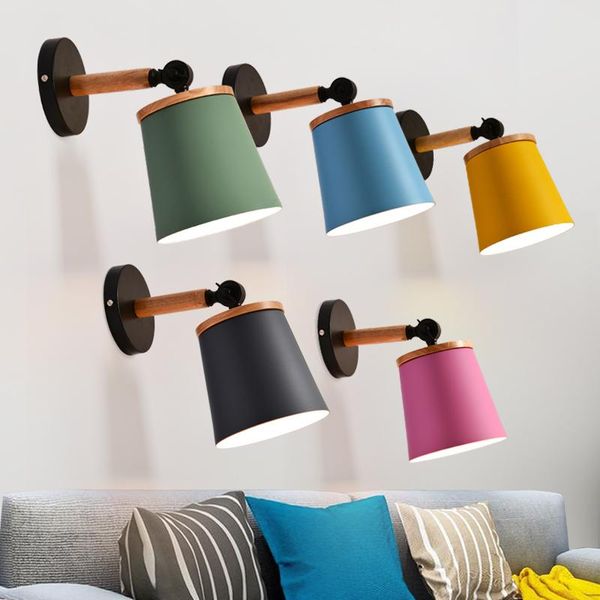 

wall lamp nordic led indoor modern wooden sconce macarons colorful bedside room light corridor stair luminaire home deco