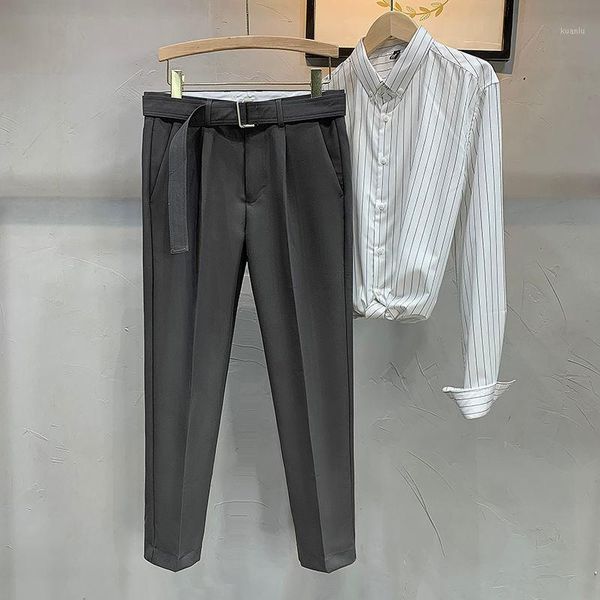 

men's suits & blazers 2021 spring summer thin straight trousers male casual pants slim nine-point solid color suit o362, White;black
