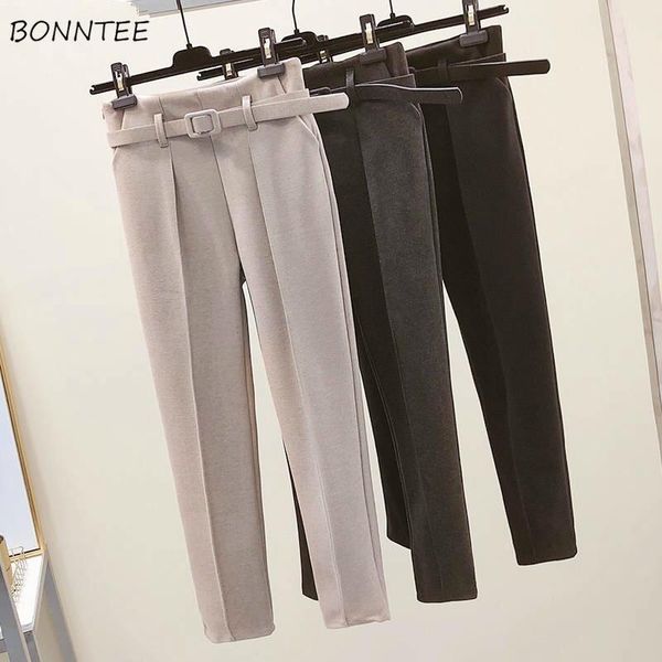 

women's pants & capris women woolen blends solid elegant high-waist harem ankle-length trousers womens simple daily fashion har, Black;white