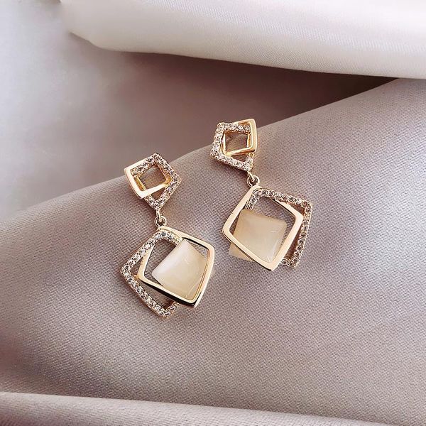 

stud geometric square long zircon hypoallergenic earrings female korean style simple temperament jewelry gift wholesale, Golden;silver