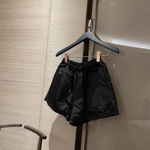 

2021 spring new classic metal triangle women's Nylon drawstring girls' versatile shorts, Black