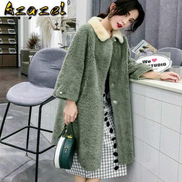 

women's fur & faux mink collar wool jacket real coat autumn winter women clothes 2021 korean streetwear sheep shearling abrigo mujer, Black