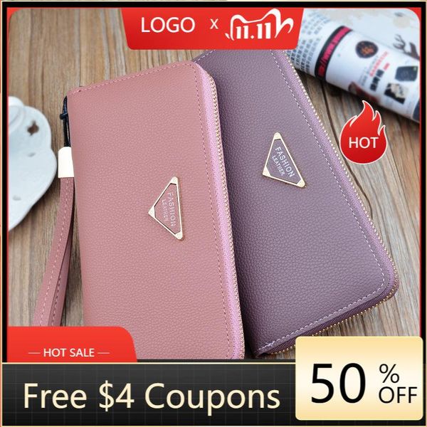 

wallets 2021 style wallet female ladies long zipper clutch bag change mobile phone card woman, Red;black