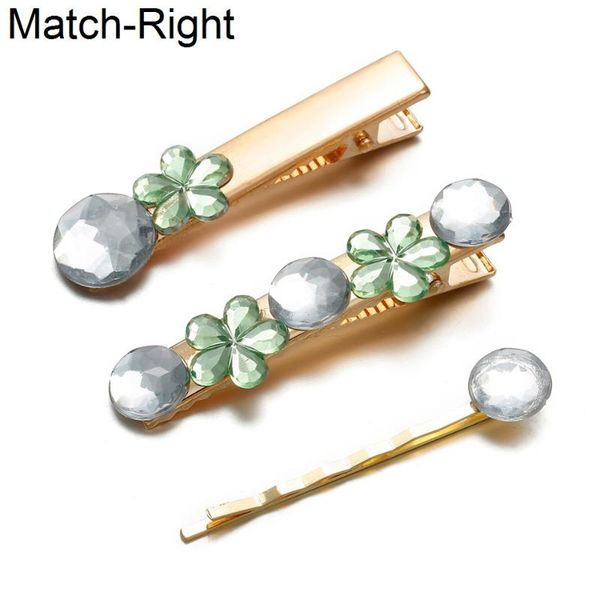 

hair clips & barrettes match-right jewelry 3pcs/set rhinestone clip/pin/stick/barrette bridal flower hairpin styling accessories nr287, Golden;silver