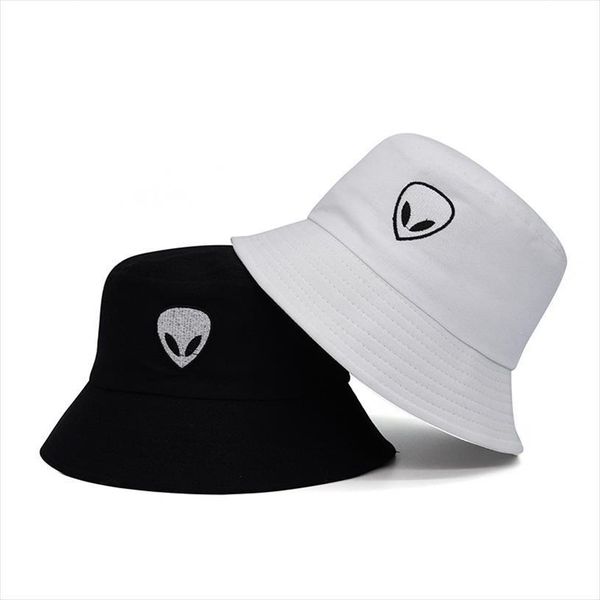 

embroidered alien bucket hat men woman foldable cotton beach sun street headwear fisherman outdoor cap fashion, Blue;gray