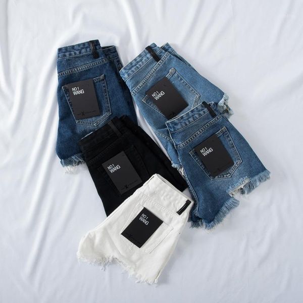 

women's shorts jean korean version street wear fashion summer zipper polyester pockets high waist, White;black