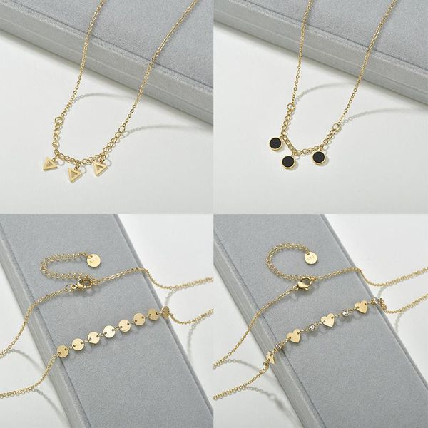 

gold stainless steel inlaid rhinestone zircon heart women's necklace love circle star fashion clavicle chain jewelry chains, Silver