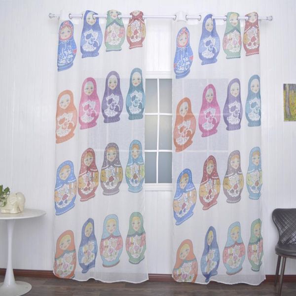 

curtain & drapes fmh sheer panels for living room bedroom french window faux linen tulle printed matryoshka with tiebacks free