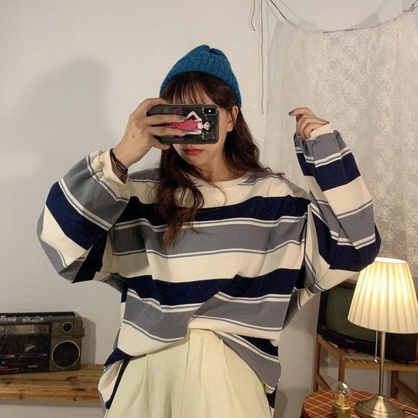 

women's t-shirt plus size striped sweatshirt streetwear women harajuku oversize pullover korean fashion couples matching long sleeve, White