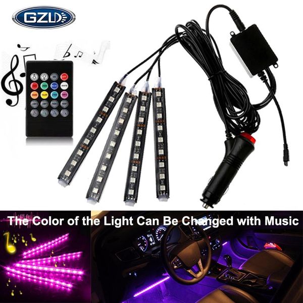 

car headlights 4pcs rgb usb led strip light interior styling decorative atmosphere lamps with remote voice controlled rhythm lamp