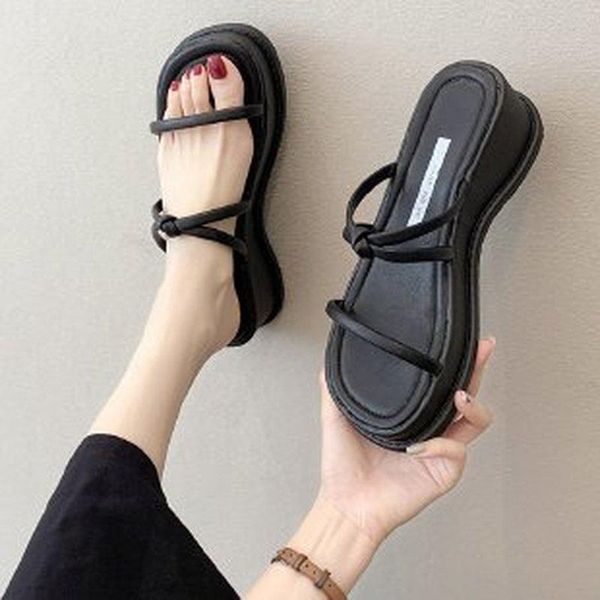 

slippers sandals women summer fashion women's 2021 wedge female shoes casual heels square toe soft beach, Black