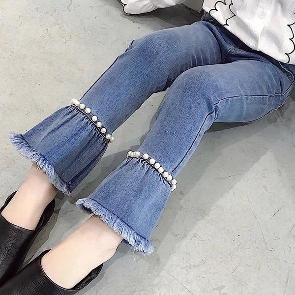 

girls jeans children flared trousers kids pants denim for bell-bottom autumn spring 4-14y wear, Blue