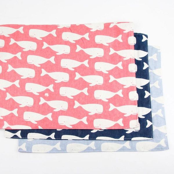 

set of 8 pcs whale pattern polyester cotton 30x40cm napkins placemat soft dining table mat kids napkin fabric