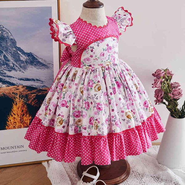 

girls' dresses kids es for girls spanish children boutique clothing toddler floral frocks baby ruffle sleeve vintage christening gown, Red;yellow