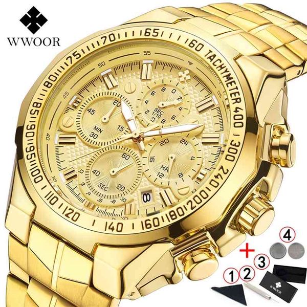Relogio masculino relógios de pulso homens top marca luxo wwoor dourado cronógrafo homens relógios ouro grande macho relógio de pulso 210329