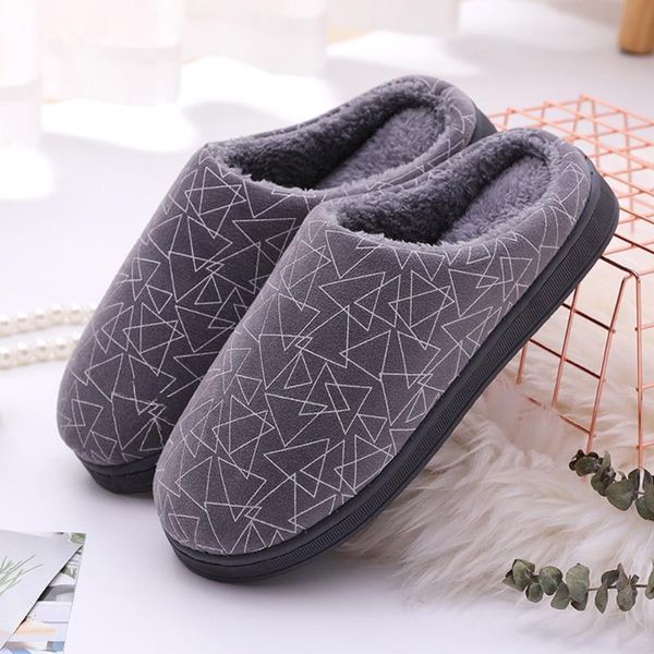 

slippers couples geometric flock soft plush warm non-slip floor home indoor cotton comfortable simple shoes 30, Black
