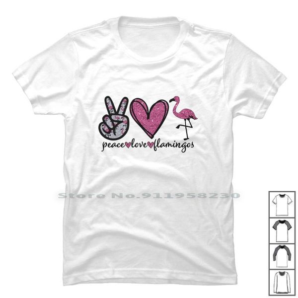 

men's t-shirts peace love flamingos t shirt 100% cotton sign gift idea flamingo flaming tropic hippie pink bird, White;black