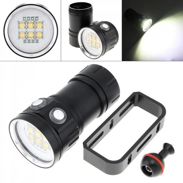 

flashlights torches 300w six 9090 white xml2 + four xpe red r5 blue led underwater 100m scuba diving light with spherical bracket