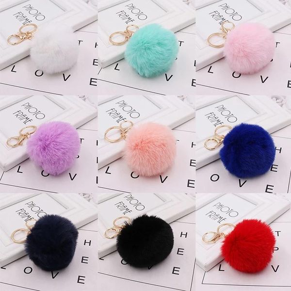 Fluffy Faux Rabbit Fur Ball Portachiavi Pompon Portachiavi per auto Catene color oro Portachiavi Borsa Zaino Ciondolo Decorazione Accessori