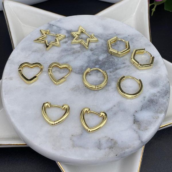 

hoop & huggie 5pairs cooper gold plated elegant small earring star heart marquise square cz inlay women fashion jewelry trendy, Golden;silver