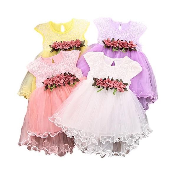 

girl's dresses 2021 summer lolita fashion girls short sleeved round neck cute hight waist flower princess dress baby tutu, Red;yellow