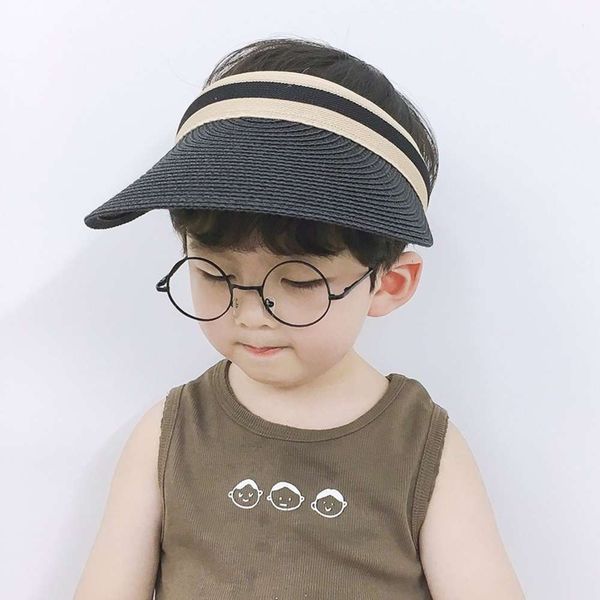 

children's open straw hat summer sun protection duck tongue brim beach korean big brim sun hat tide, Yellow