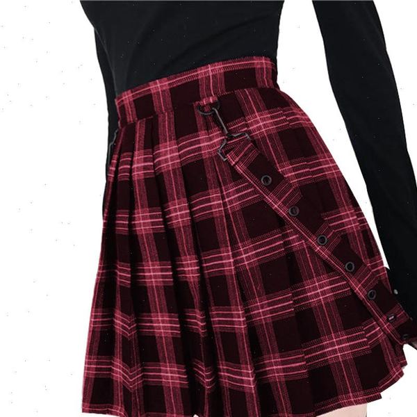 

womens skirt gothic plaid mini women vintage high waist a line pleated skirts harajuku bf wind casual plus size cloth, Black